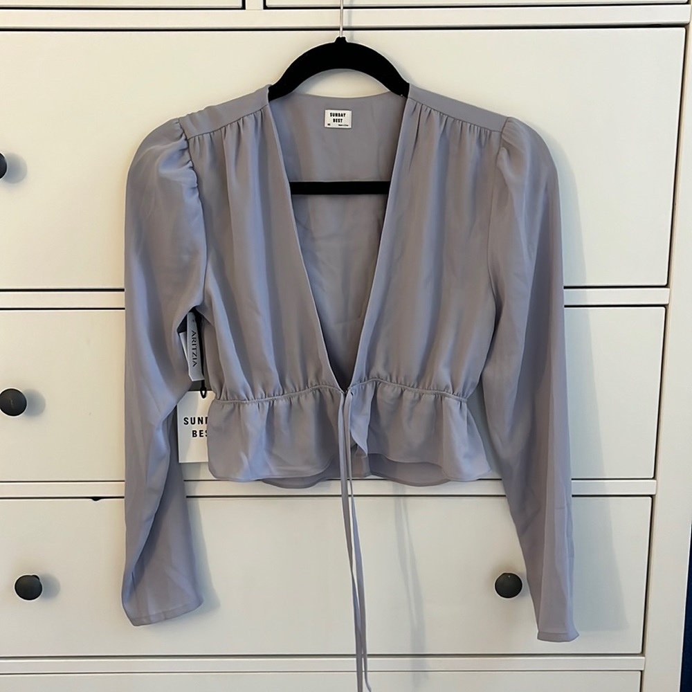 Aritzia Sunday Best Lavender Tie-Front Long Sleeve Top (XS)